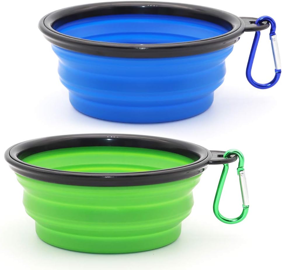 2-Pack Collapsible Dog Cat Bowls Blue Green