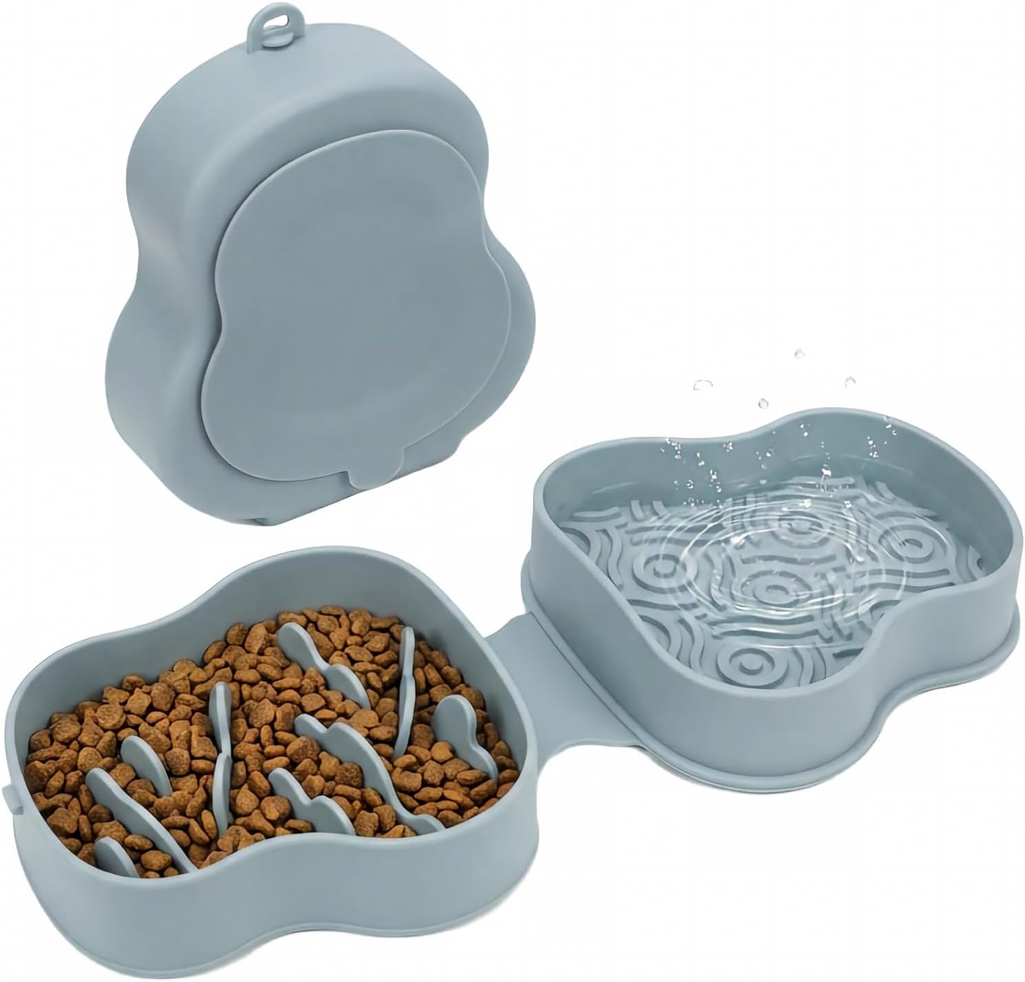 Bluish Collapsible Dog Travel Bowl with Lid