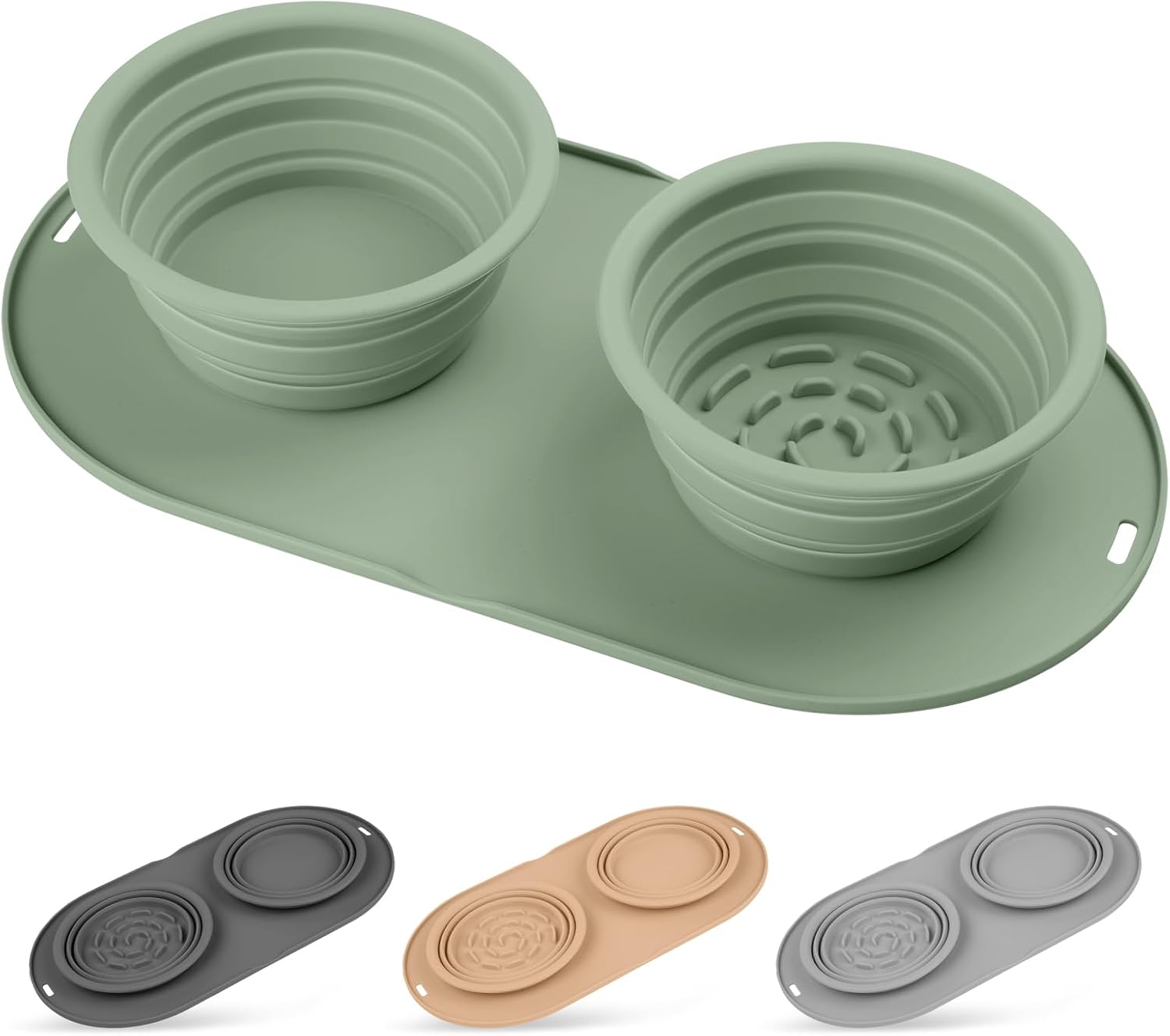 Green Collapsible Double Dog Travel Bowl