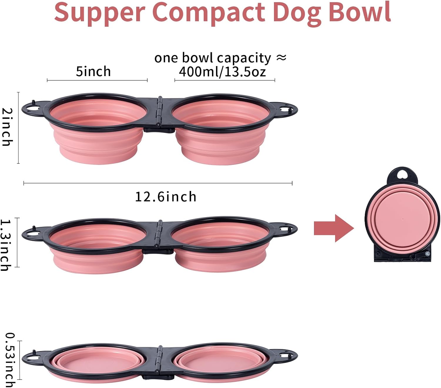 Collapsible Dual Dog Bowls with Reinforced Rim - Image 2
