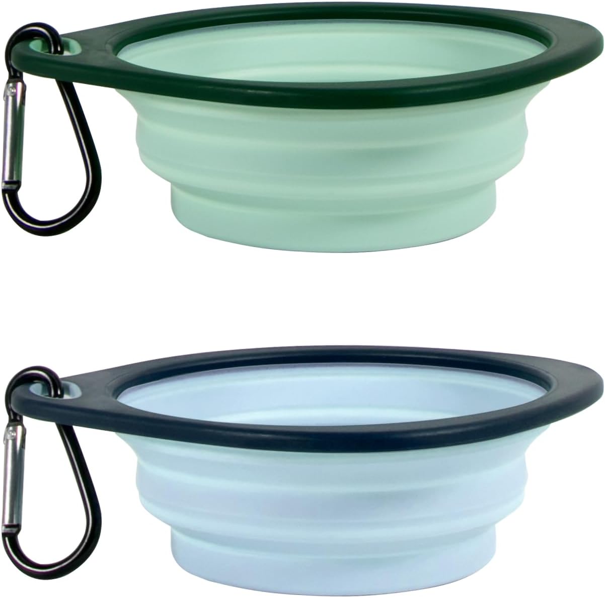 2-Pack Reusable Collapsible Pet Bowls Blue Green