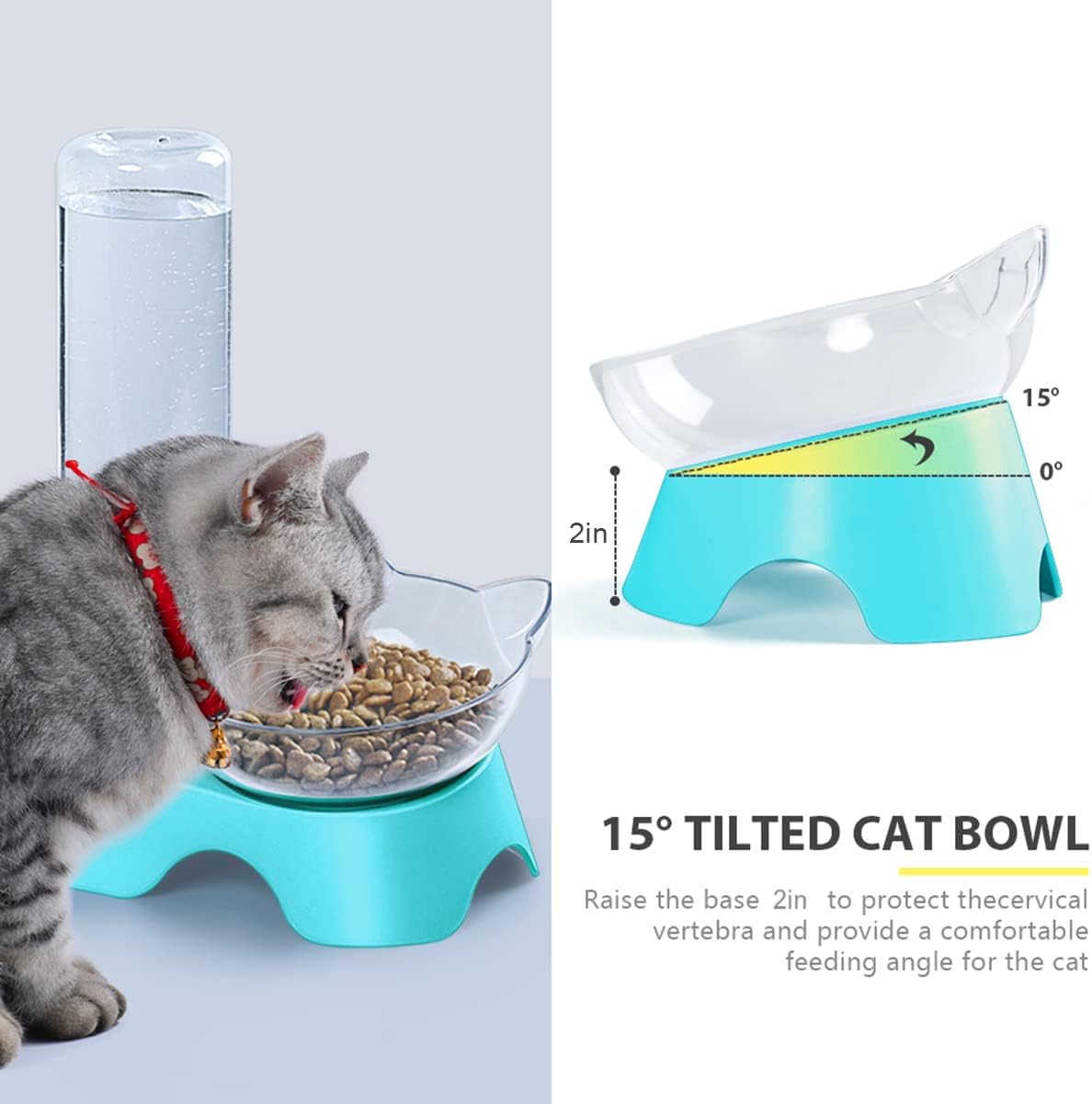 15掳 Tilted Double Pet Water Food Bowl Set - Image 2