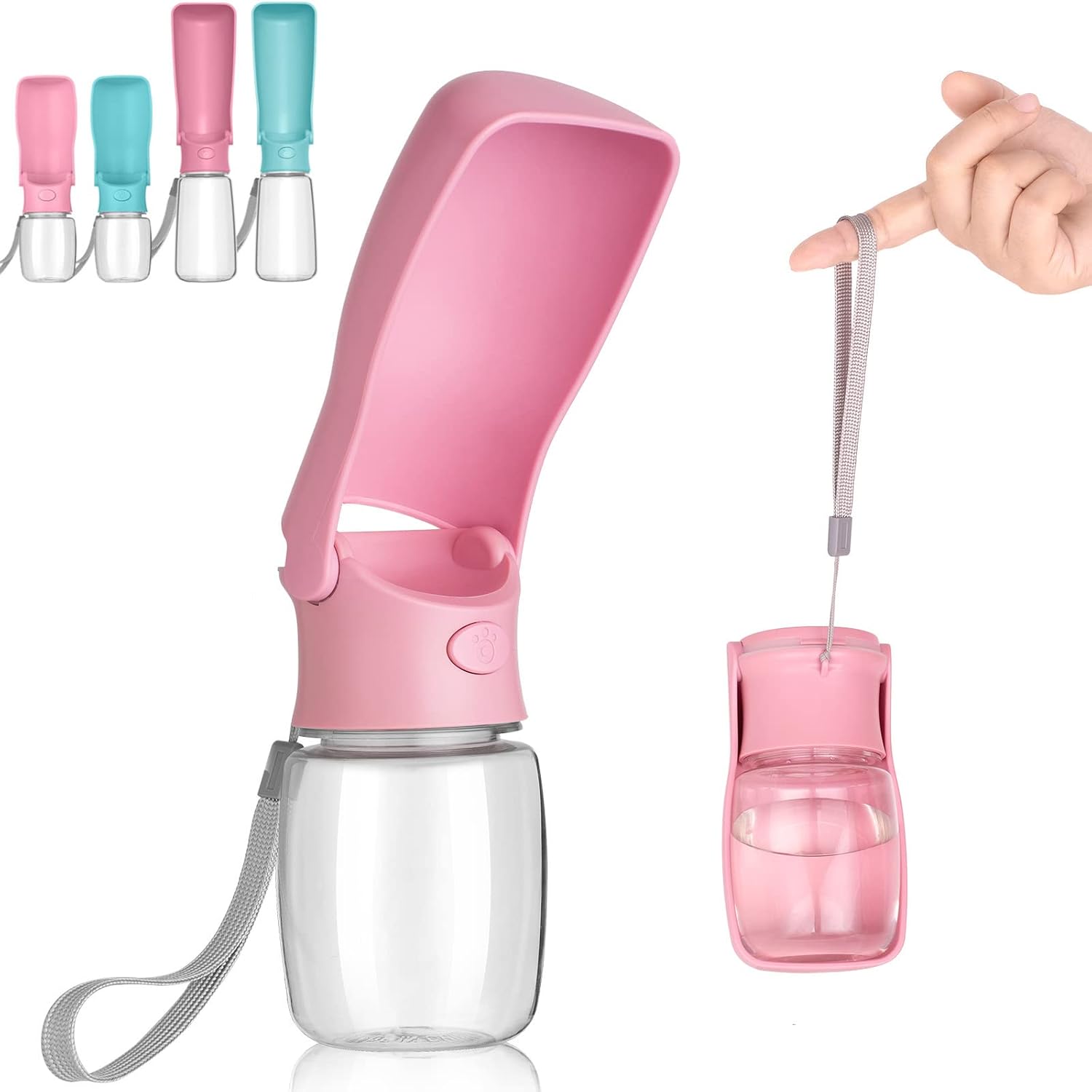 12oz Pink Foldable Leakproof Dog Water Bottle