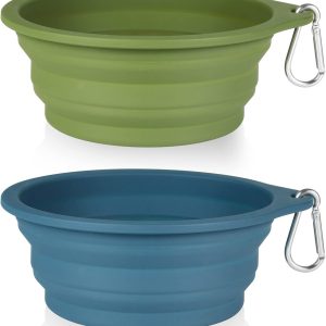 2-Pack 600ml Navy Green Collapsible Dog Bowls