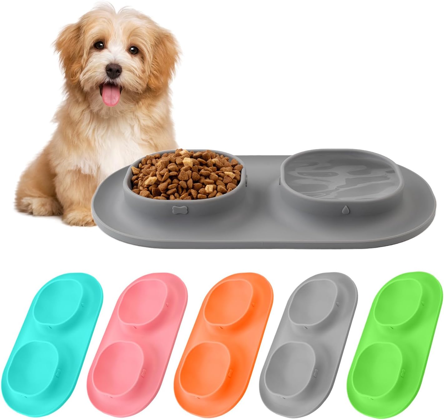 Grey Small Puppy Dog Bowls Set