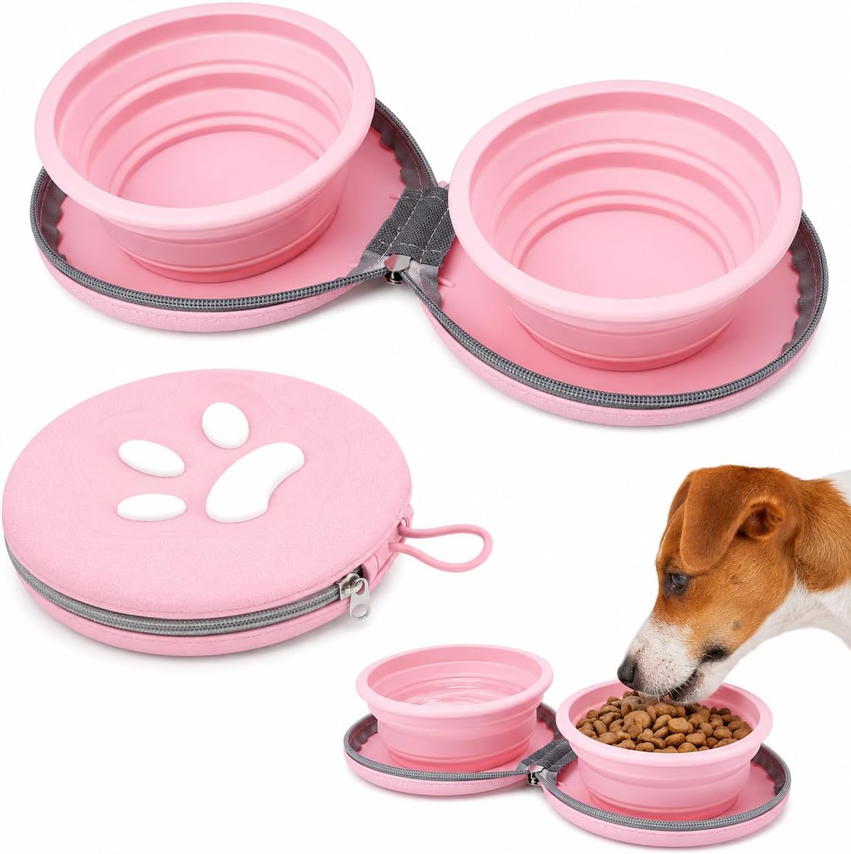 Pink 450ml Collapsible Silicone Travel Dog Bowl