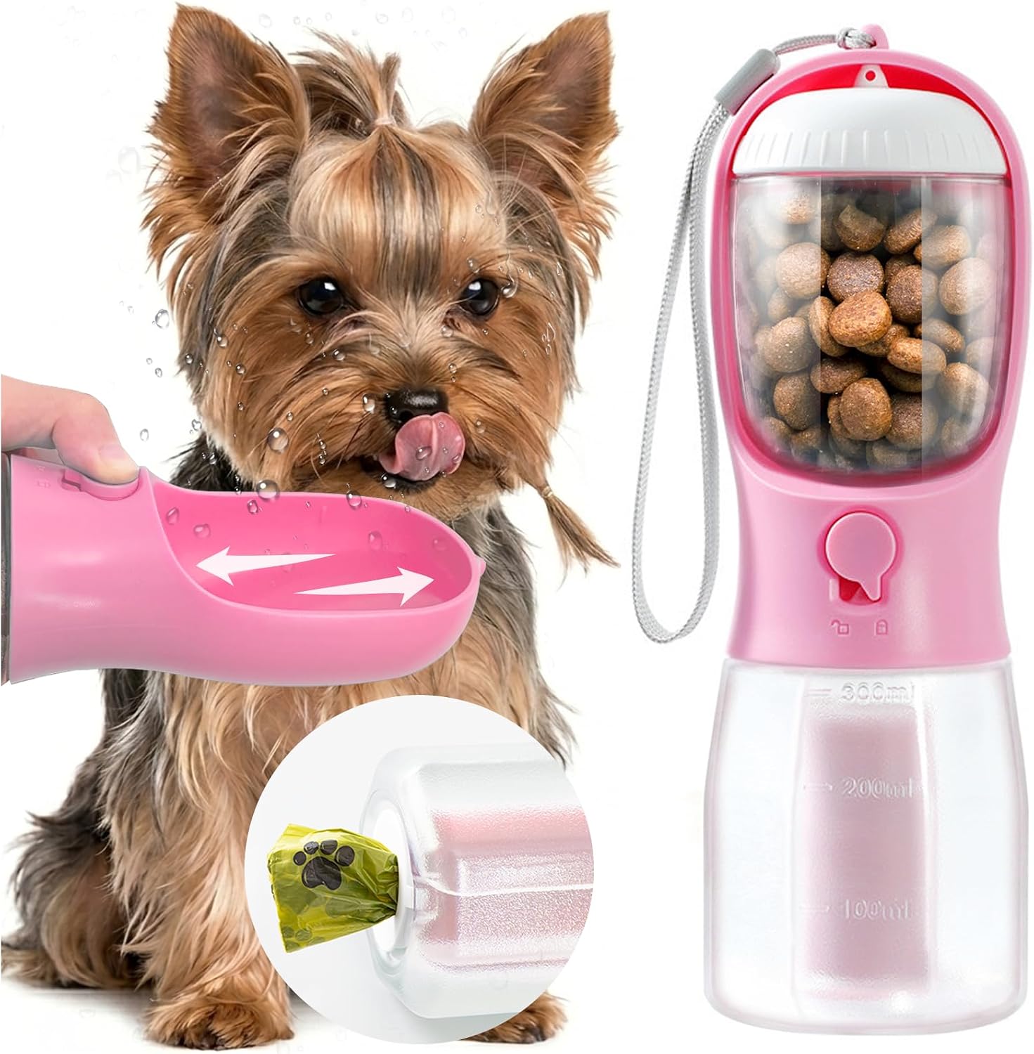 10oz Pink 3-in-1 Portable Pet Water Bottle