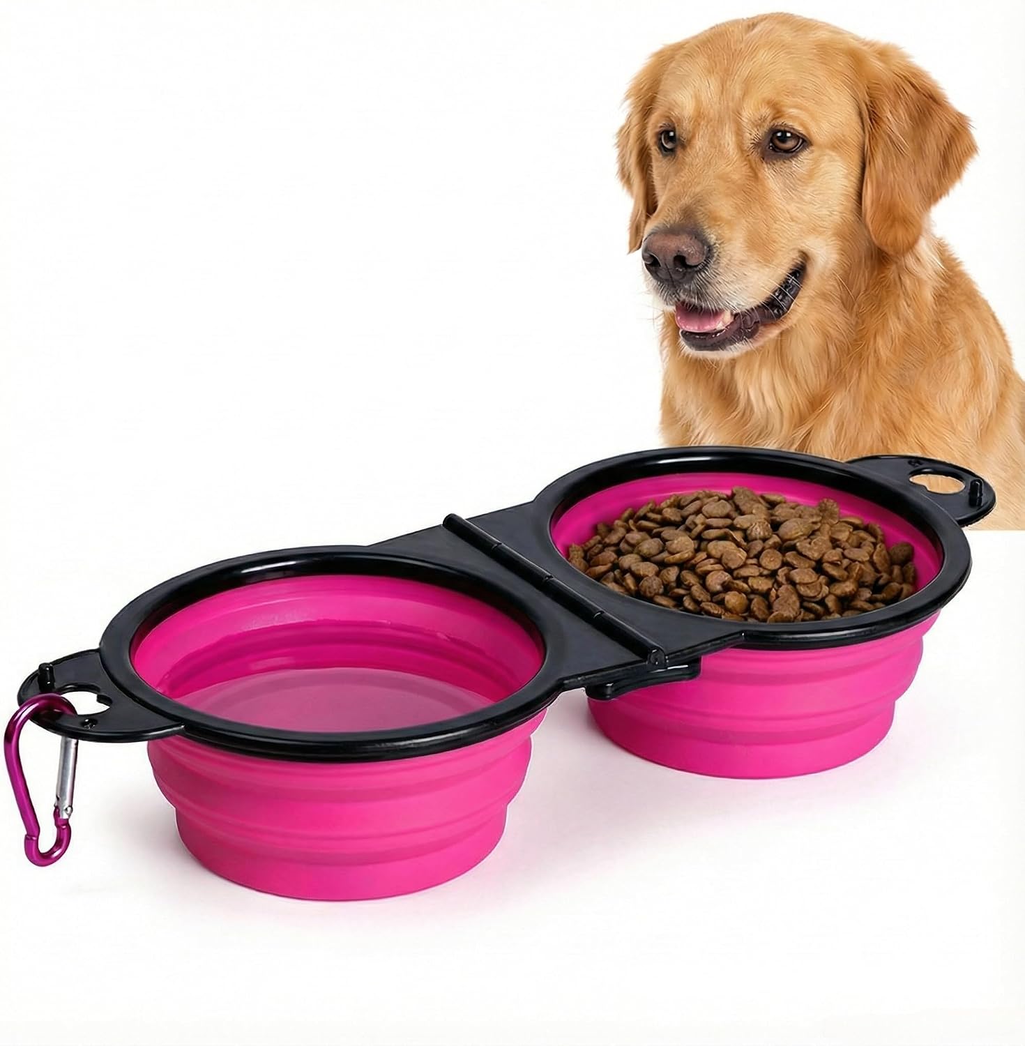 Pink Double Collapsible Dog Travel Bowls