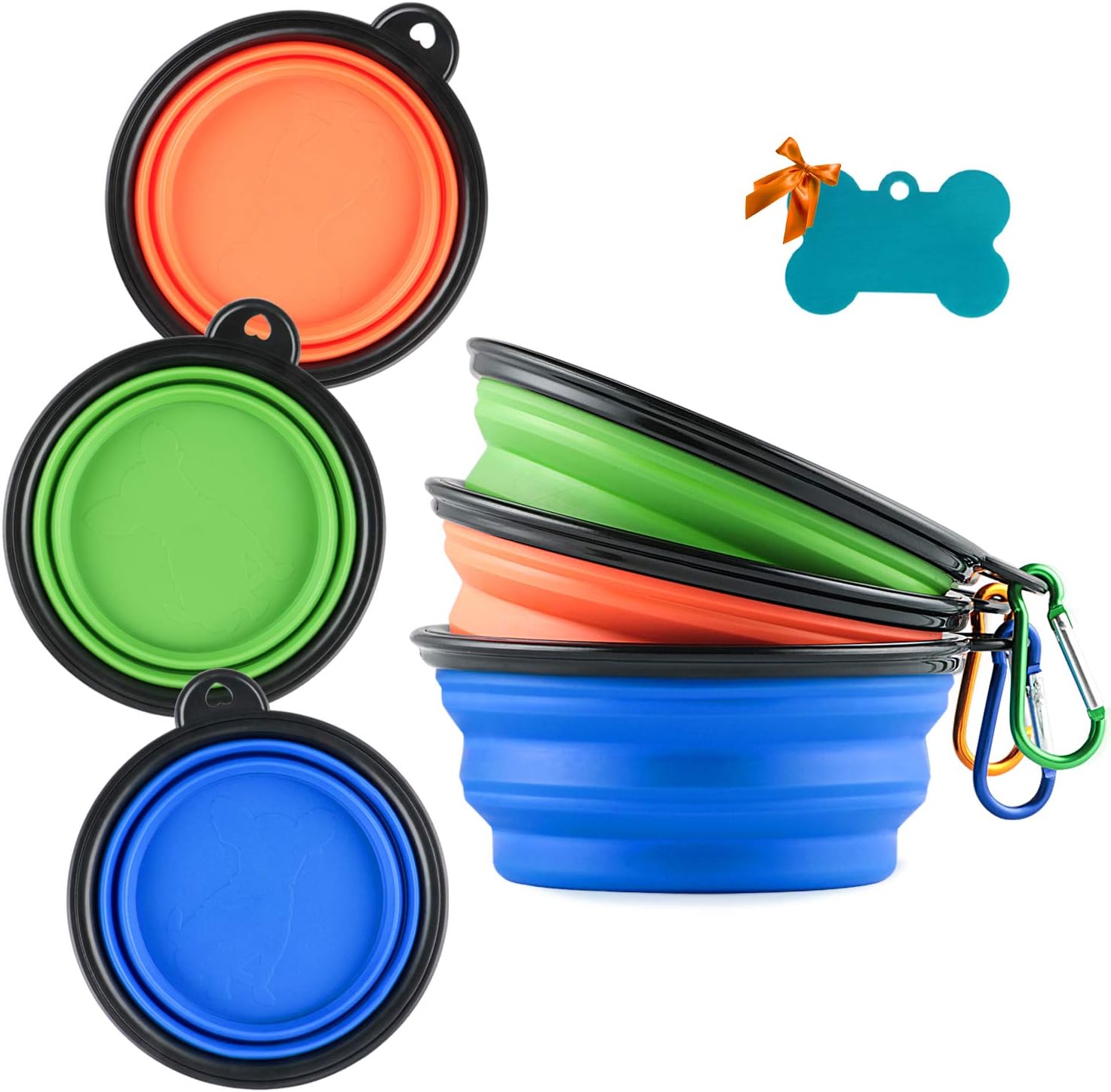 3-Pack Collapsible Silicone Pet Travel Bowls