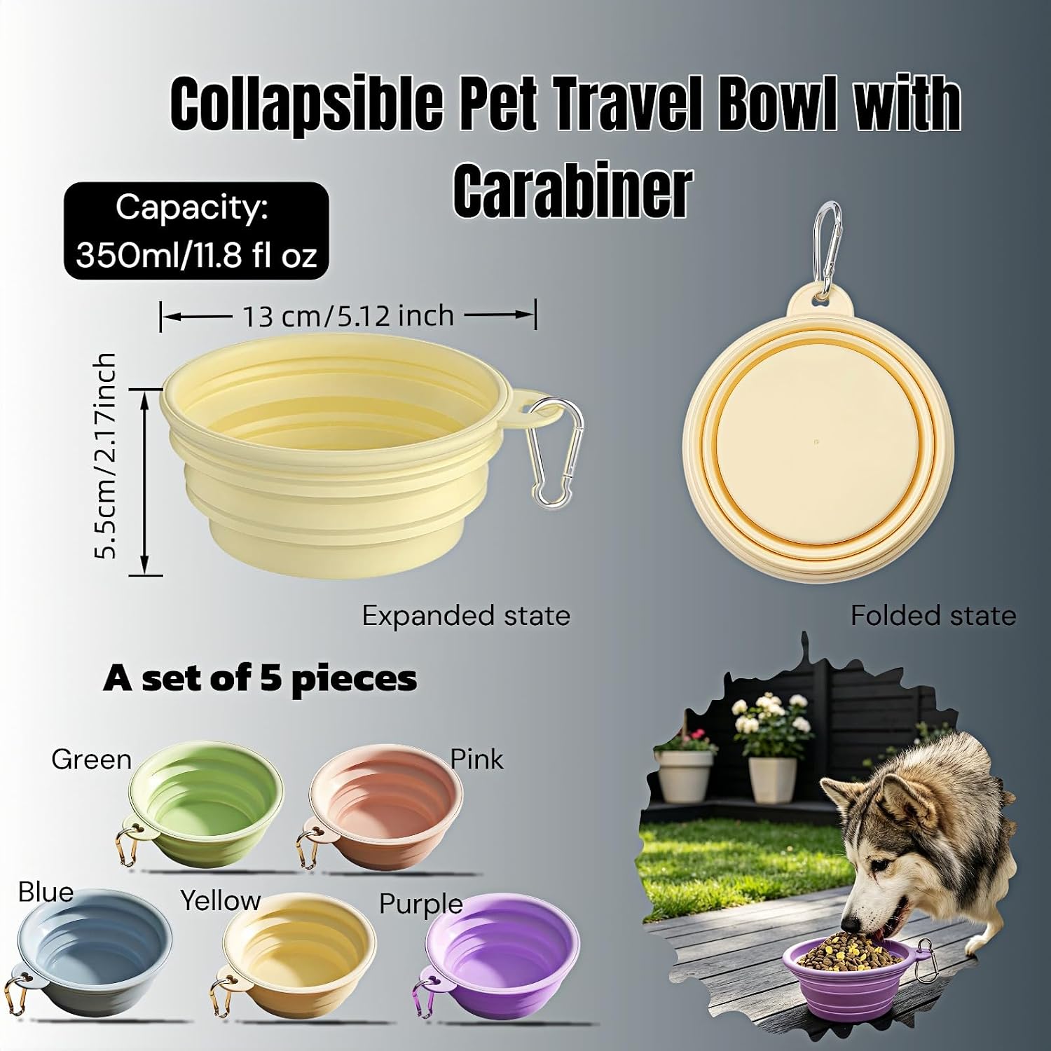 5-Pack Silicone Collapsible Dog Travel Bowls - Image 2